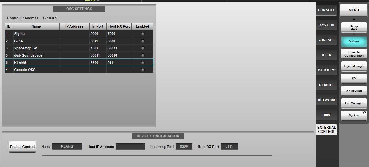 SSL External Control - KLANG setup